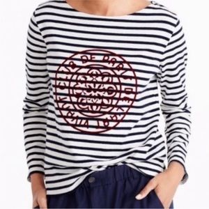 J. Crew Velvet Logo Striped Long Sleeve Top Sz M